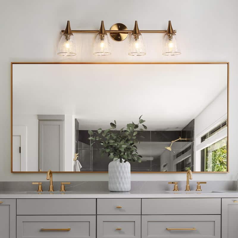 Modern 4-Light Gold Bathroom Vanity Light Textured Glass Wall Sconce - L29" x W6.3" x H8.7"