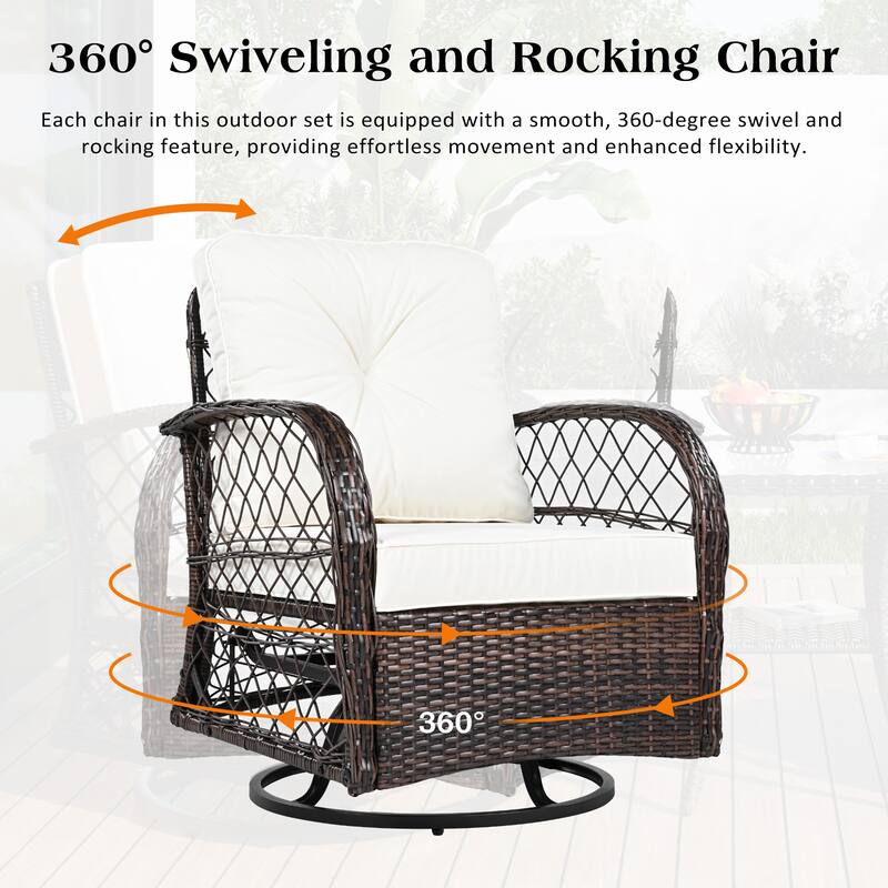3-Piece Outdoor Chair & Table Set - Seating Group with 360° Swivel Chairs and Rocking Chairs for Patio, Garden, or Balcony