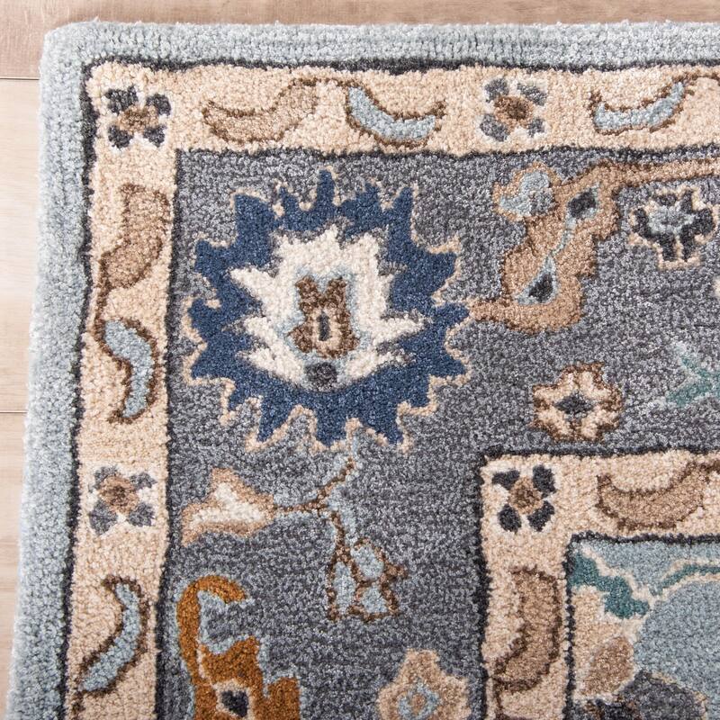 Alora Decor Cyrus Blue Floral Bordered Hand-Tufted Rug