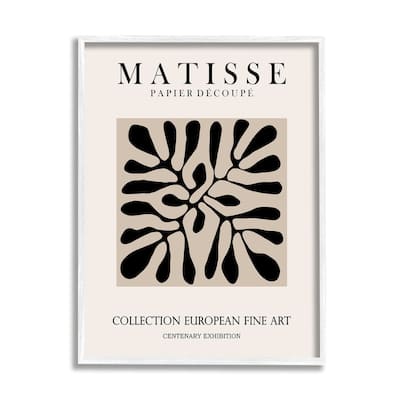 Stupell Matisse Leaves Foliage Abstract Silhouette Exhibition Design Framed Wall Art - Off-White