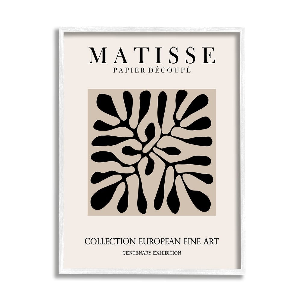 Stupell Matisse Leaves Foliage Abstract Silhouette Exhibition Design Framed Wall Art - Off-White