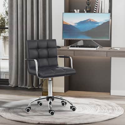Black PU Leather Office Chair Adjustable Swivel with Rolling Casters - 20.75" L x 21.25" W x 33"-39" H