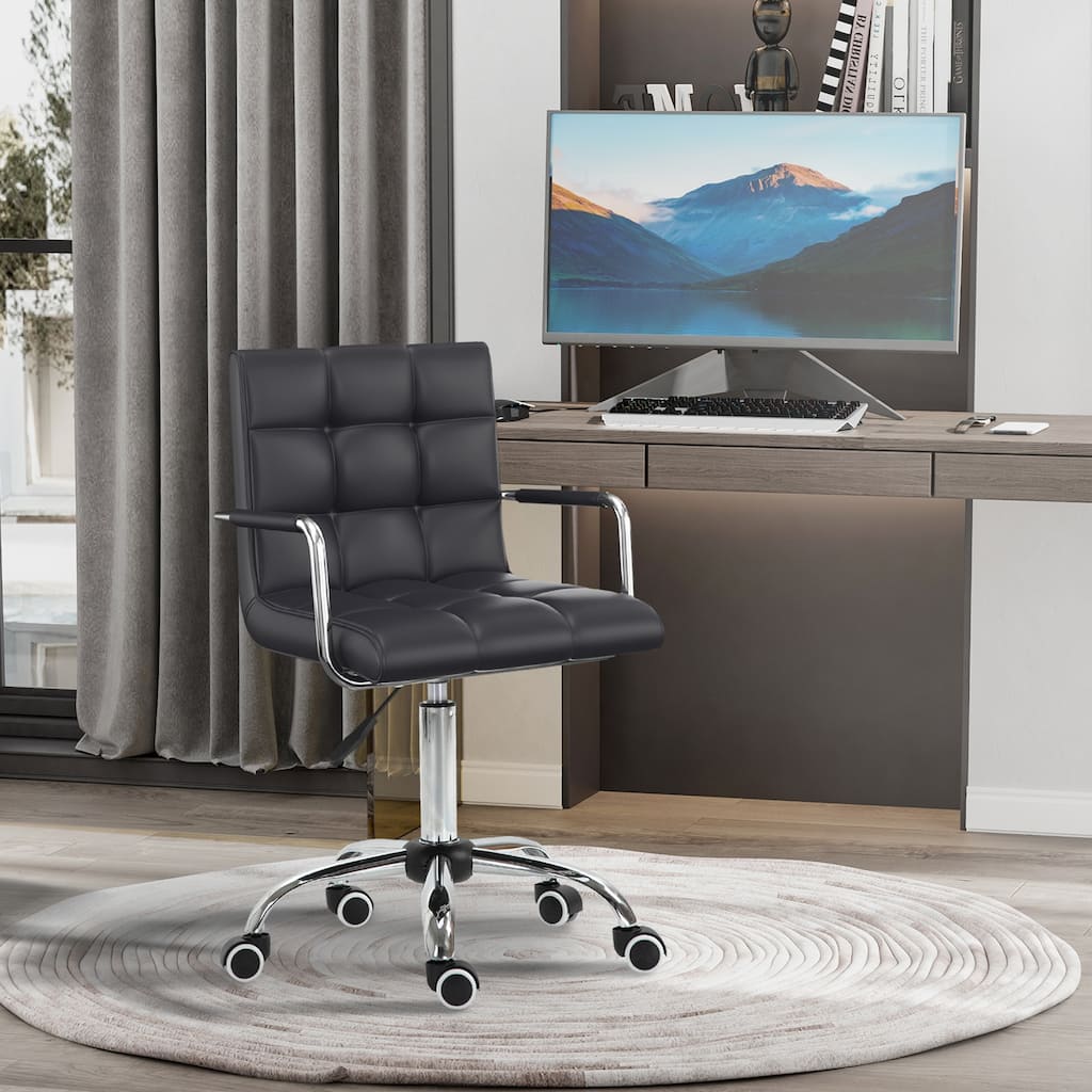 Black PU Leather Office Chair Adjustable Swivel with Rolling Casters - 20.75" L x 21.25" W x 33"-39" H