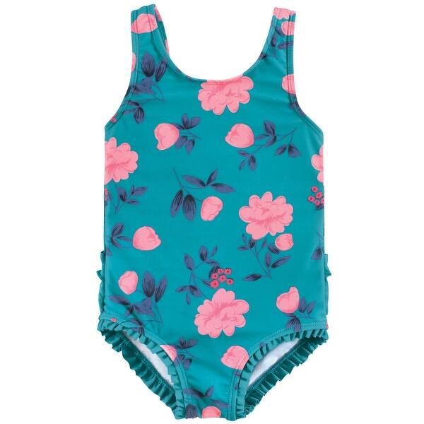 slide 1 of 1, Hudson Baby Girls Toddler Swimsuit, Teal Floral 2T - Teal Floral Toddler