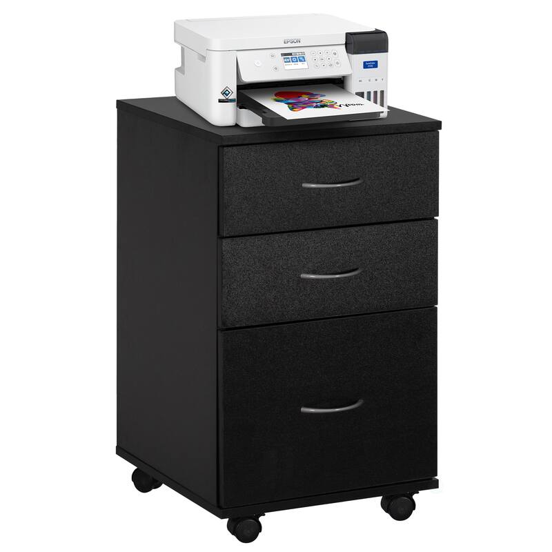 Mobile File Organizer Cabinet with 3 Drawers and Rolling Casters - Perfect for Home Office and Workspace - Fits Under Desk - Black