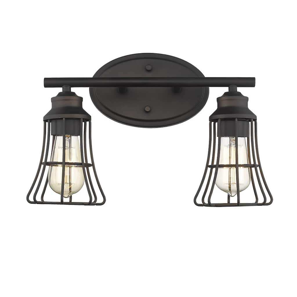 2-Light Hardwired Flush Mount Bronze Wall Sconce with and Damp Rated Fixture for Bathroom or Hallway - 9.25"H x 15.5"W x 6.25"D