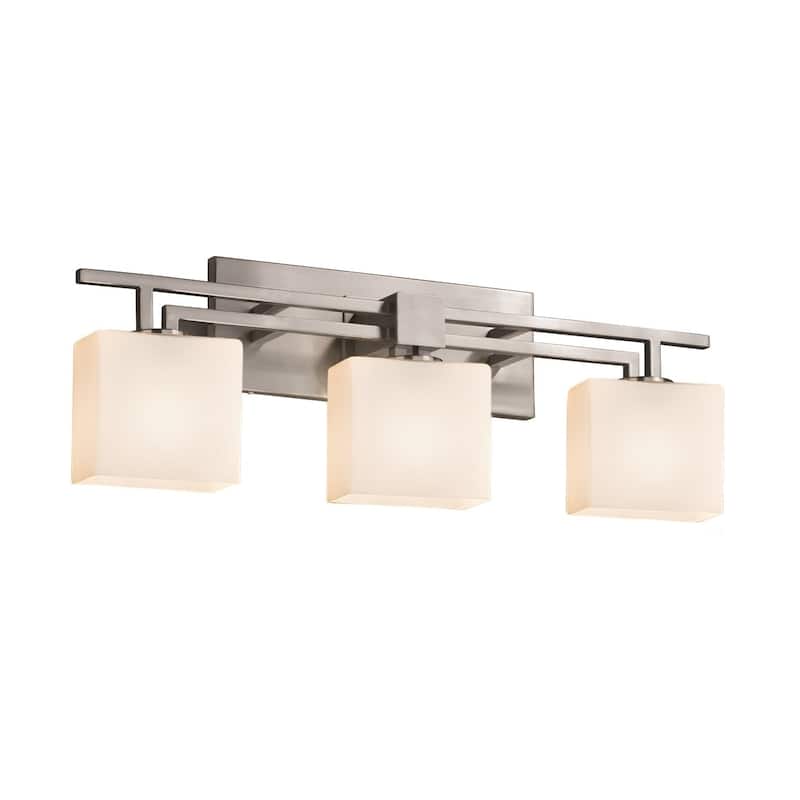 Justice Design Fusion Aero 3-light Brushed Nickel Bath Bar, Opal Rectangle Shade