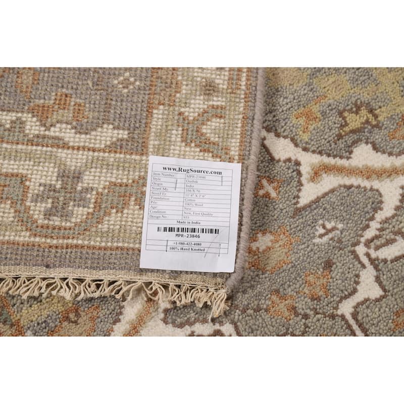 Gray Oushak Indian Runner Rug Hand-Knotted Floral Wool Carpet - 2'6"x 11'8"