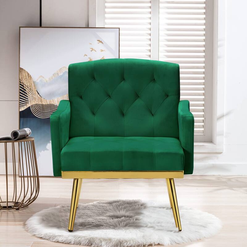 Velvet Accent Chair, Comfy Tufted Upholstered Armchair, Gold Legs - 28.7“W