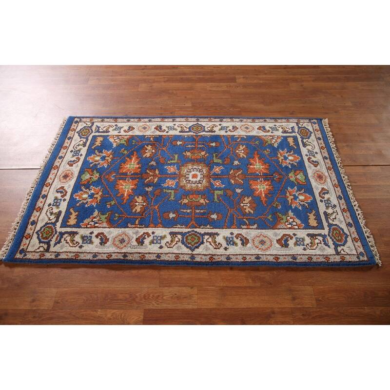 Blue Oushak Oriental Area Rug Hand-knotted Wool Carpet - 3'1"x 5'0"