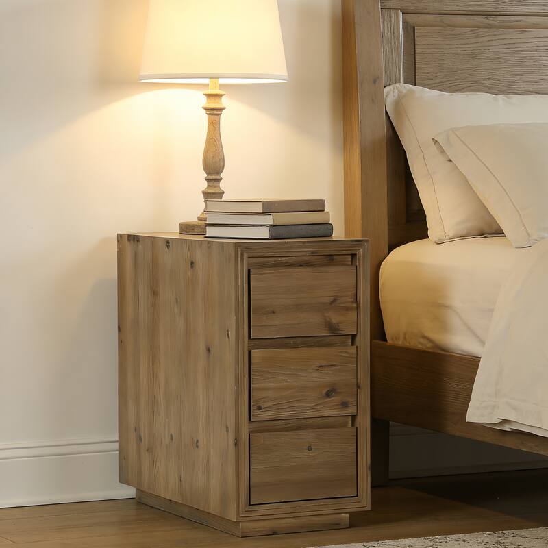 Rustic 3-Drawer Solid Wood Nightstand, Fully Assembled, 23.62"H