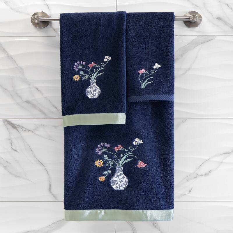 Authentic Hotel and Spa 100% Turkish Cotton Stella 2PC Embellished Hand Towel Set