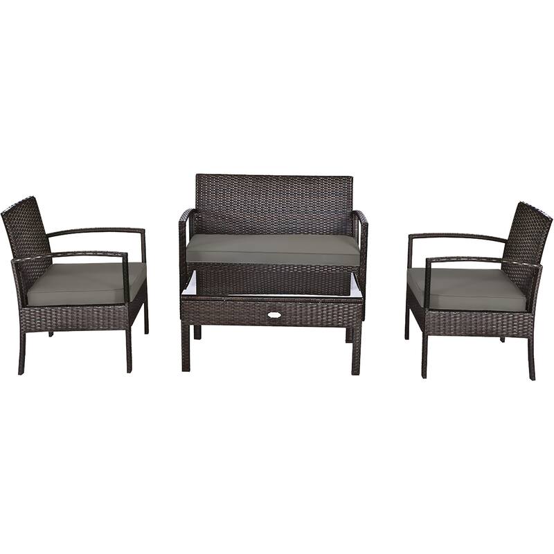 Costway 4PCS Patio Rattan Wicker Furniture Set Loveseat Sofa Cushioned - See Details