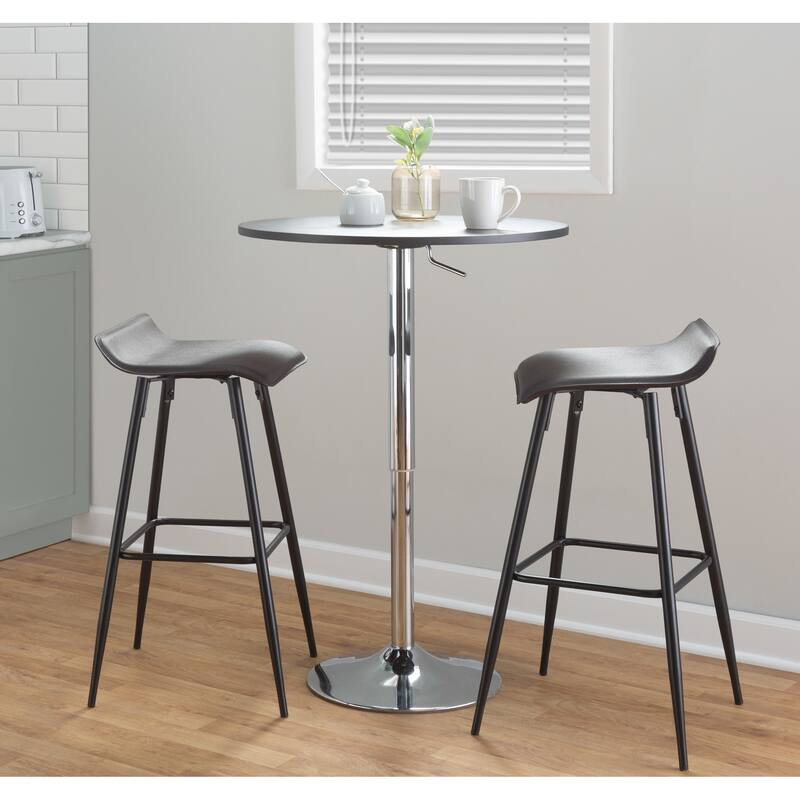 Ale 30" Contemporary Fixed-Height Bar Stool In Black Steel And Grey Faux Leather By Lumisource - Set Of 2