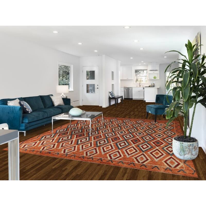 Moroccan Oriental Area Rug Hand-Knotted Orange Wool Carpet - 8'4" x 10'0"