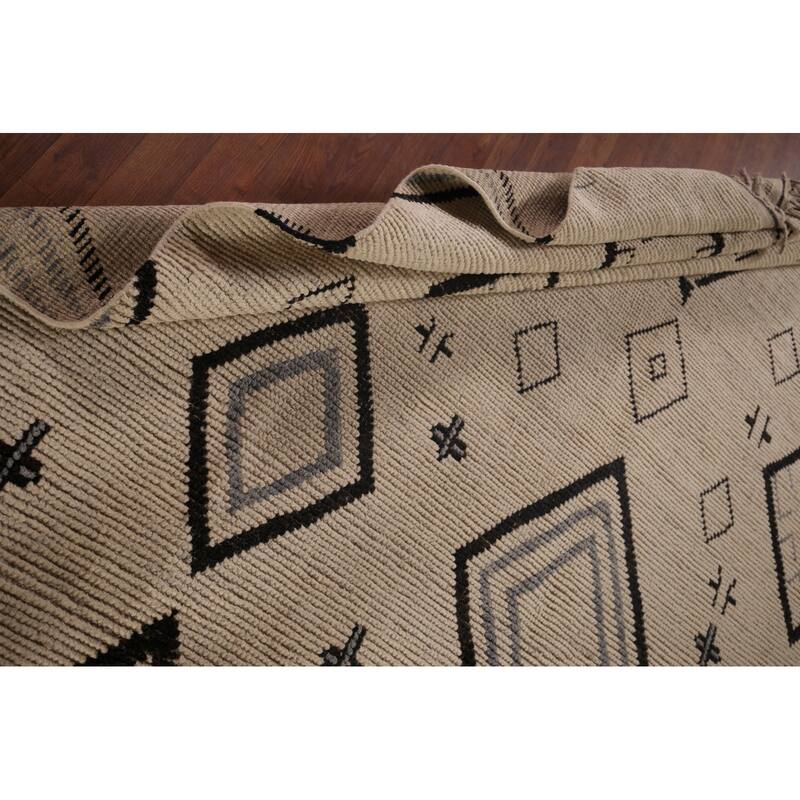 All-Over Geometric Moroccan Modern Area Rug Handmade Wool Carpet - 7'8"x 10'10"