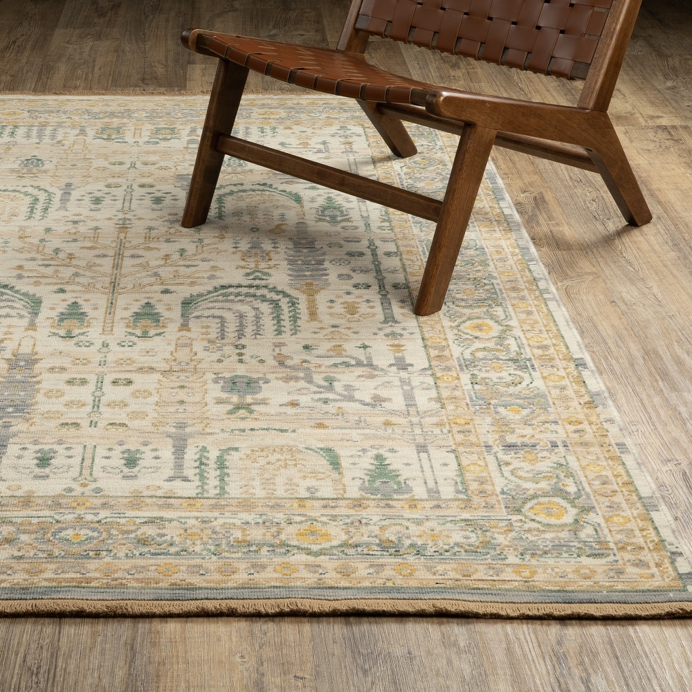 Adelaide Tree of Life Traditional Beige/ Green Wool Blend Area Rug-