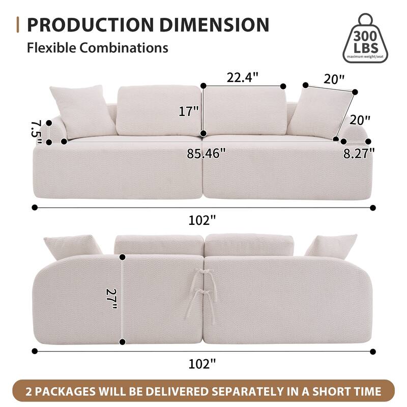 Modular Lounge Couch Crochet Yarn Fabric Deep Seat Sectional Sofa 4 Seater Full Compression Sponge Sofa with Pillows