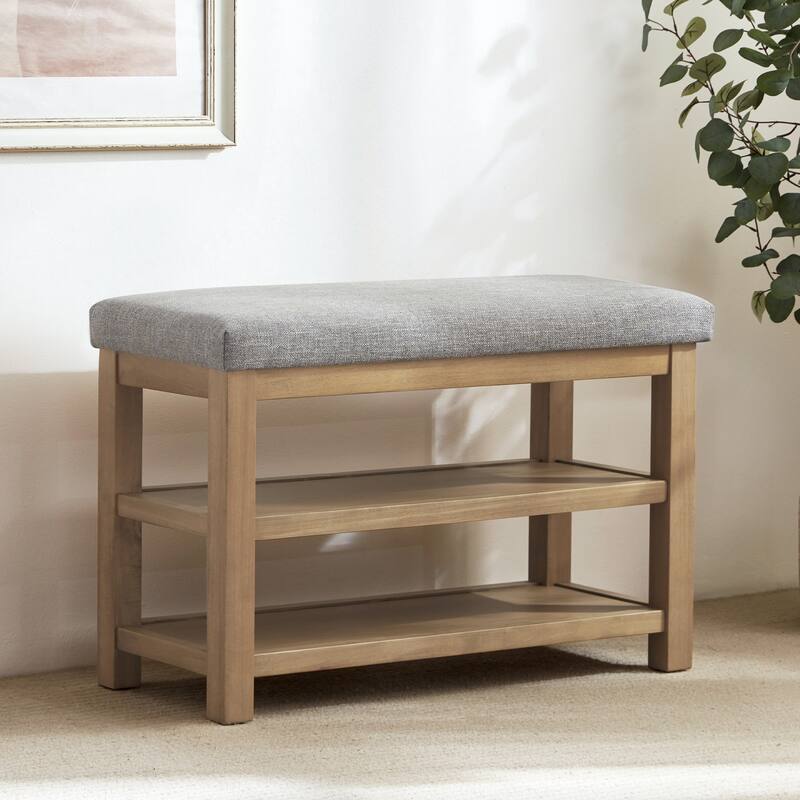 HUIMO Multi-Functional Solid Wood Bench with Storage Shelves 46in/39in