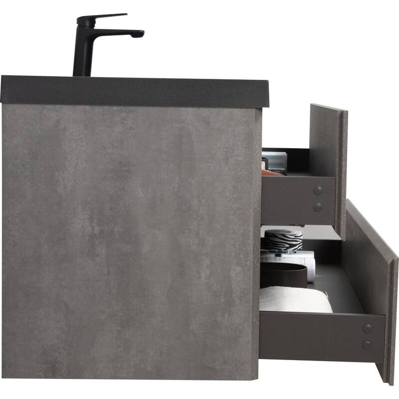 GDFStudio - Carter Floating Bathroom Vanity with Quartz Sand Countertop & Soft-Close Drawers