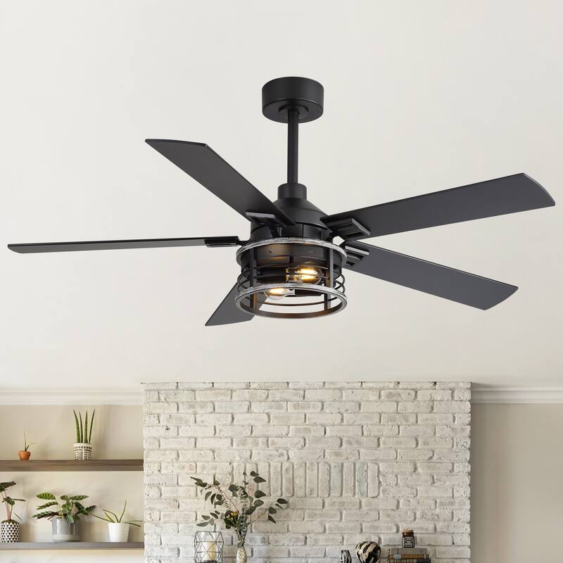52-inch Reversible 5-Blade Caged Ceiling Fan with Light and Remote