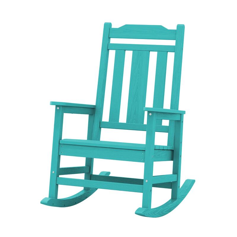 Outdoor Patio HDPE Rocking Chiar, Extra Wide Seat & Backrest - Aquamarine Blue