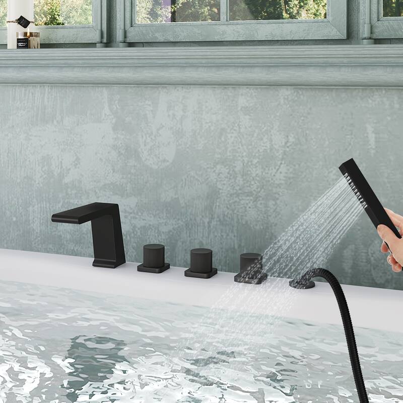 Roman Tub Faucet with Handheld Shower 3-Handle Deck Mount Bathtub Faucet Set