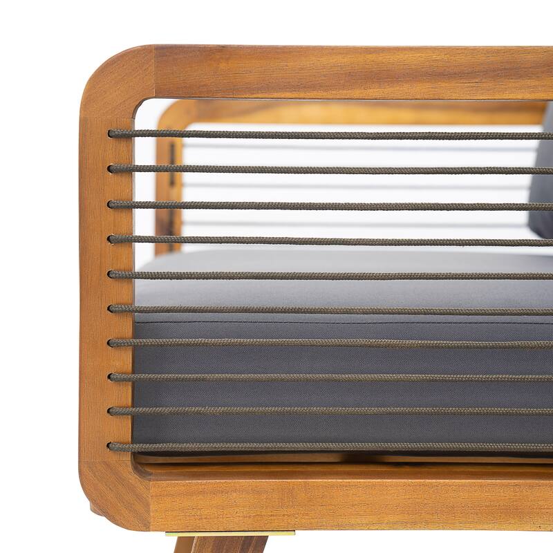 Scott Living - Talia Outdoor Modern Armchair with Grey Cushions and Acacia Wood Frame