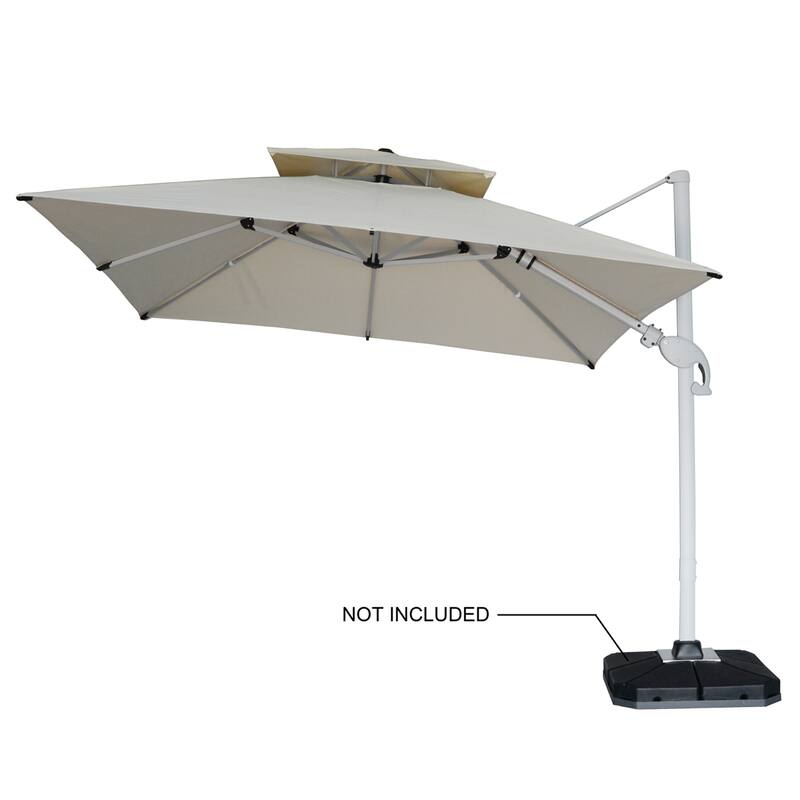 9 x 11 FT Outdoor Dual Top Solar Powered LED Aluminum Patio Cantilever Umbrella and Weighted Base