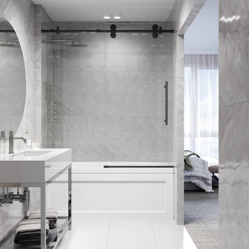 VIGO Elan 56" to 60" W x 66" H Frameless Sliding Tub Door in Matte Black