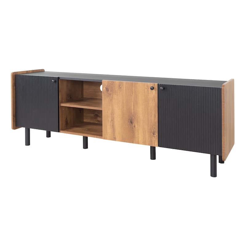 TV Stand with 3 Cabinets, Media Console Table with Open Storage Compartments, Entertainment Center with Metal Legs