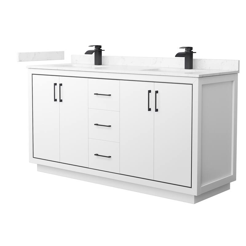 Wyndham Collection WCF1111-66D-VCA-MXX Icon 66" Free Standing Double - White / Carrara Cultured Marble Top / Matte Black - Painted