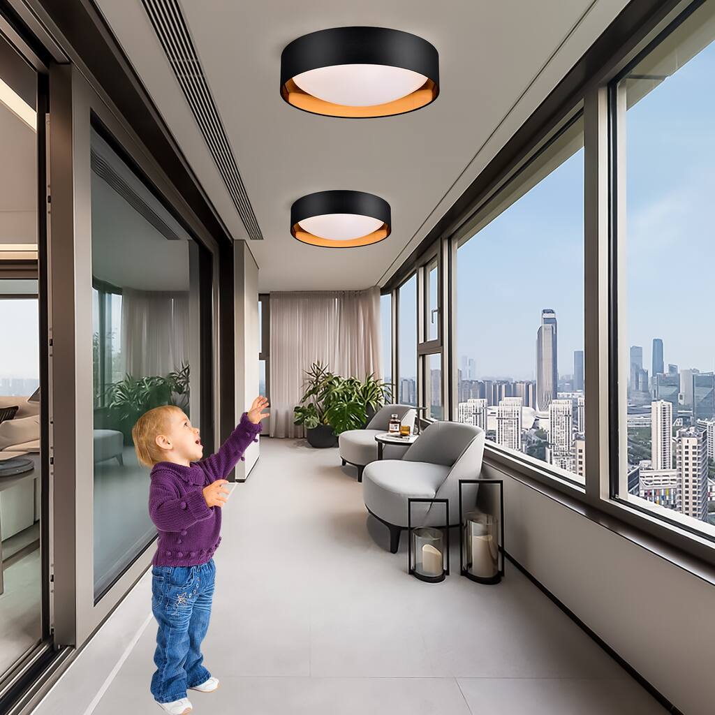 16.93" Flush Mount Ceiling Light 24W, 5 CCT Selectable Dimmable Fixture, 2400Lumen Black Round Led Flush Mount for Bedroom