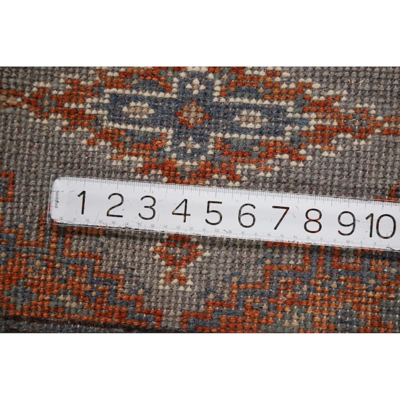 Geometric Viss Indian Runner Rug Handmade Gray Wool Carpet - 2'6"x 9'7"