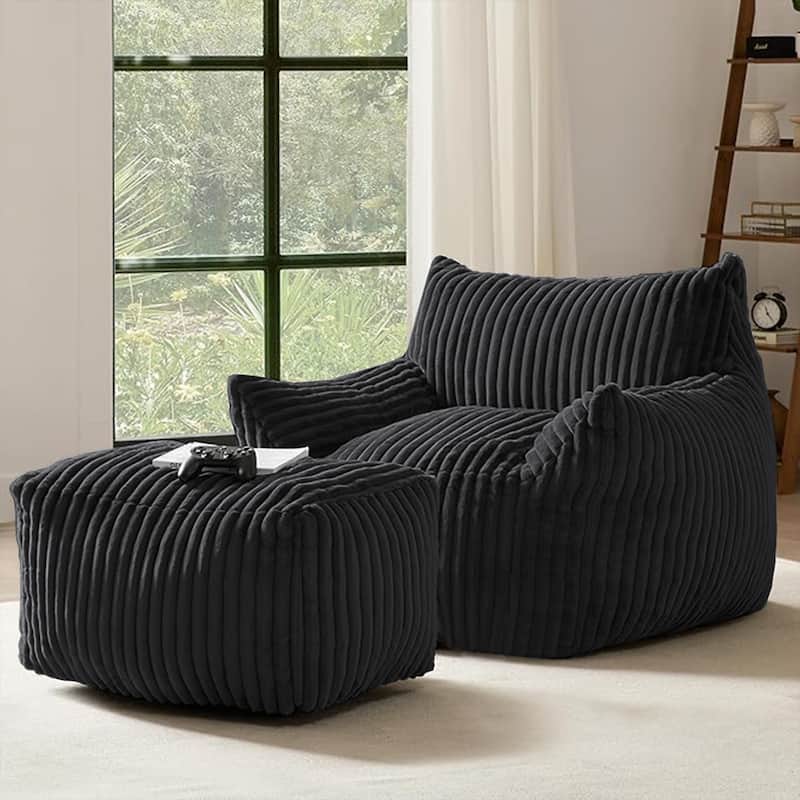 Suede Sofa Chair with Ottoman - 5-Zone Support & Compact Boxed Delivery - Black