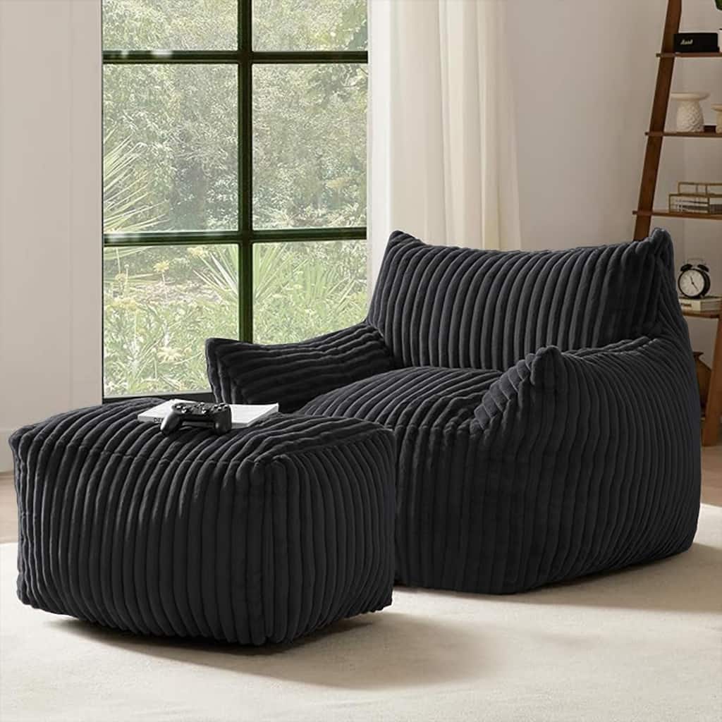 Suede Sofa Chair with Ottoman - 5-Zone Support & Compact Boxed Delivery