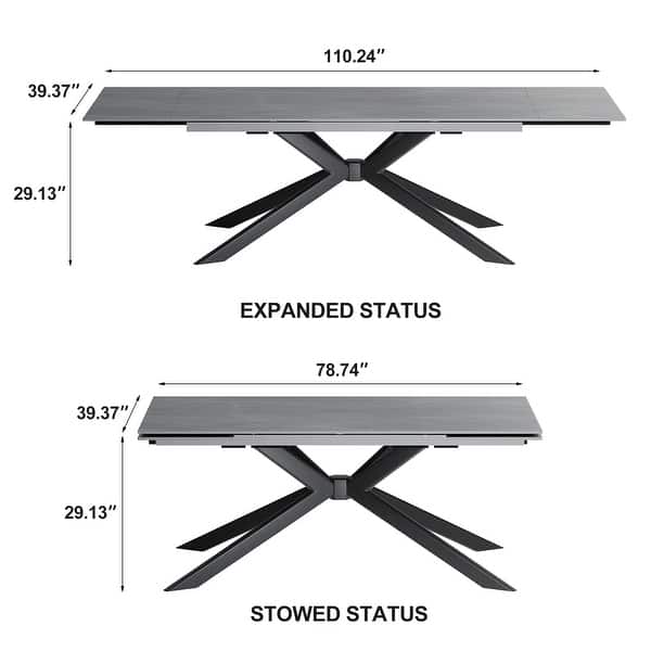 dimension image slide 3 of 4, 110.24'' Extendable Rectangular Sintered Stone Dining Table For 6-10 People