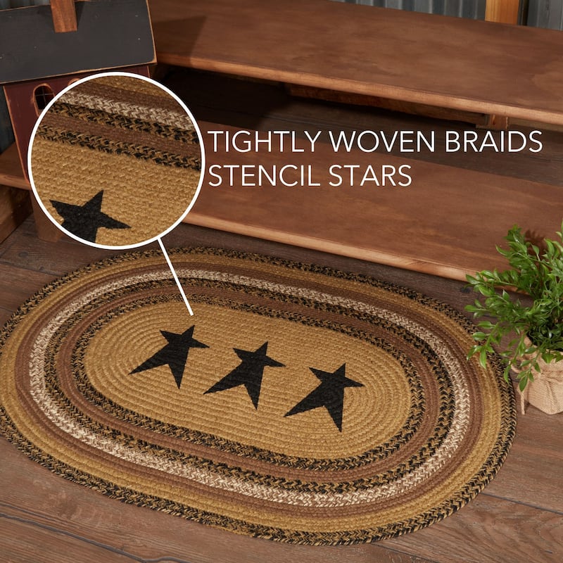 Kettle Grove Jute Rug Oval Stencil Stars w/ Pad 24x36 - 2' x 3' Oval