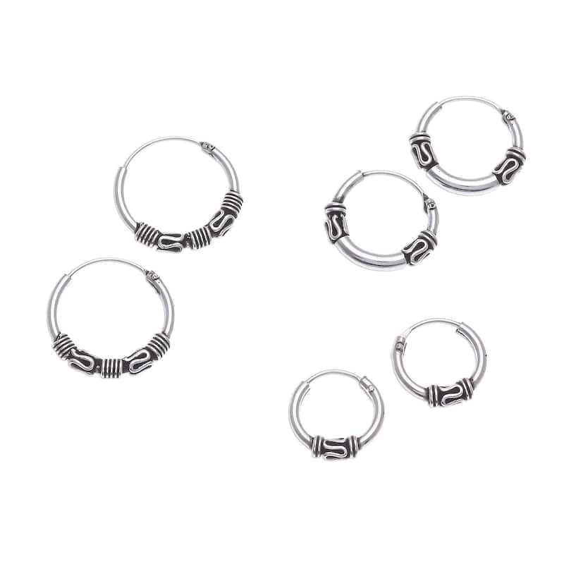 NOVICA Thai Tradition, Sterling silver hoop earrings (set of 3)