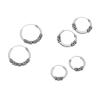 NOVICA Thai Tradition, Sterling silver hoop earrings (set of 3)