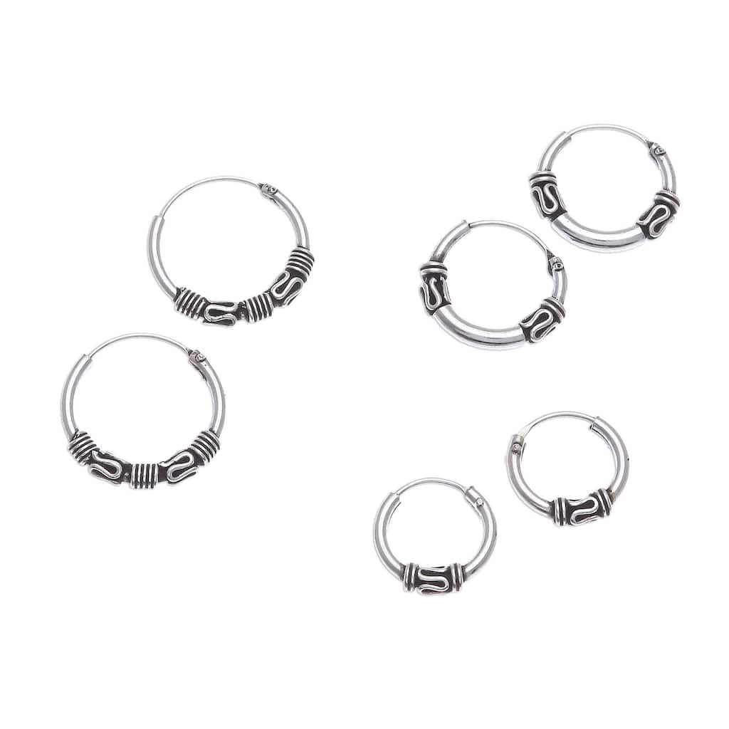 NOVICA Thai Tradition, Sterling silver hoop earrings (set of 3)