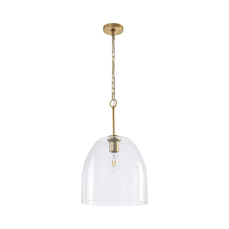 1-Light 14.6" Modern Brushed Brass Bell-Shaped Dome Clear Glass Pendant Light for Kitchen Island