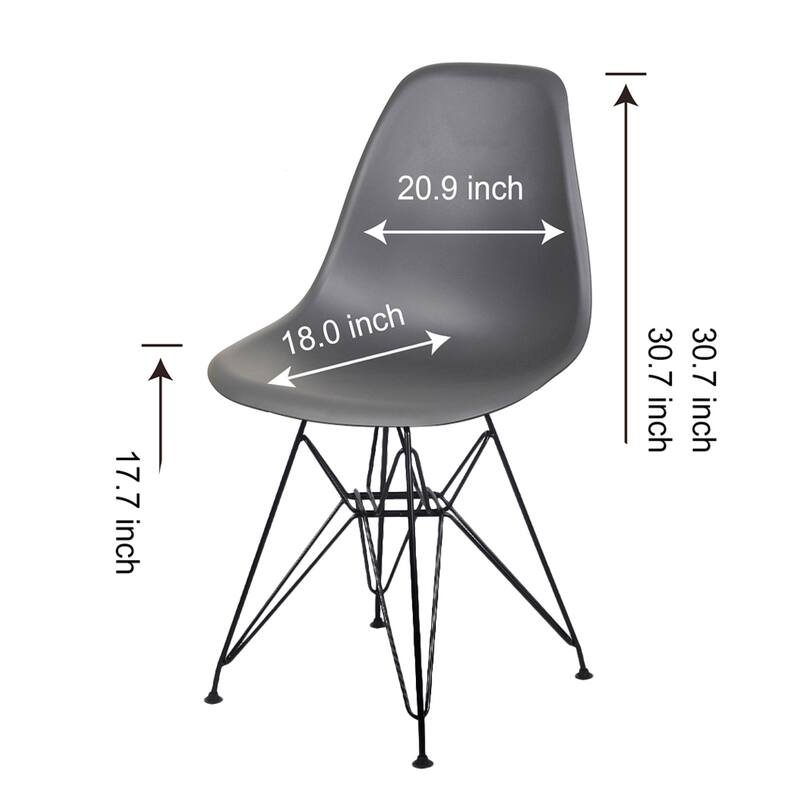 Armless Plastic Shell Side Dining Chairs with Metal Legs-Set of 2
