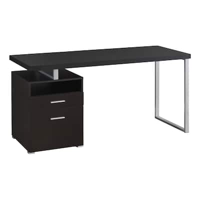 Luxury Computer Desk with Storage - Modern Home Office Desk, 60 Inch Laptop Table, Walnut Grey Finish