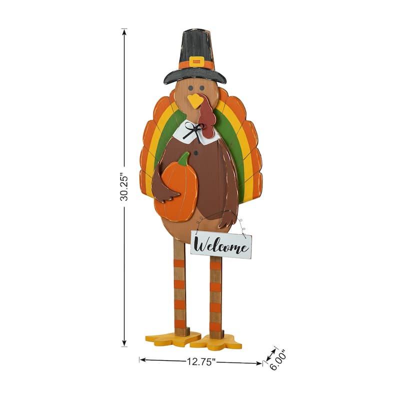Glitzhome 30.25"H Thanksgiving Wooden Turkey Porch Decor(KD)