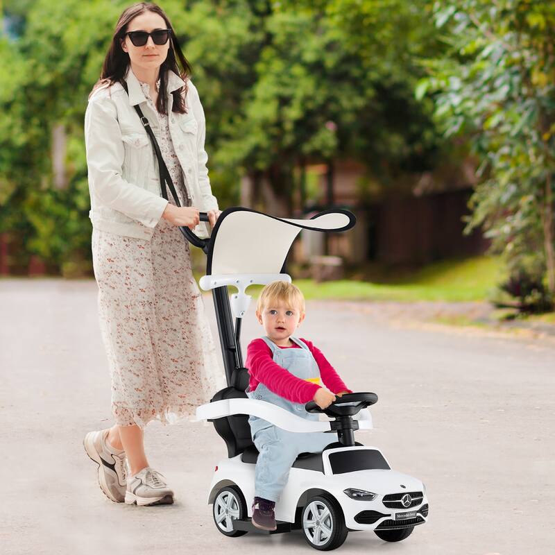 Gymax 3-in-1 Toddler Push Car w/Adjustable Canopy Under Seat Storage