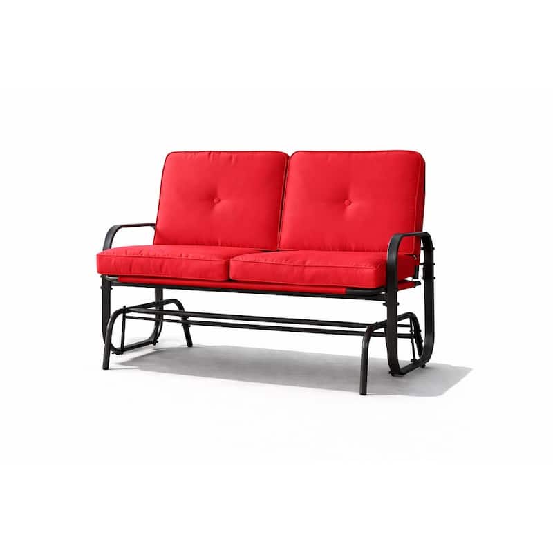 Winston 2-Person Brown Steel Outdoor Loveseat Glider with Polyester Red Cushion - N/A