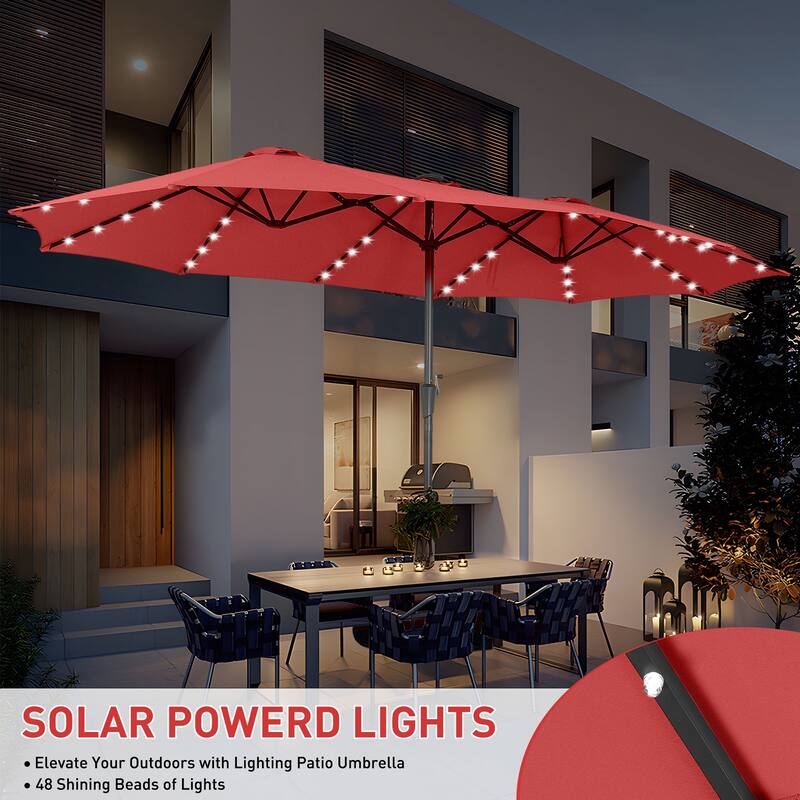 15ft Patio Umbrella Outdoor Market Umbrella with Base and LED Lights