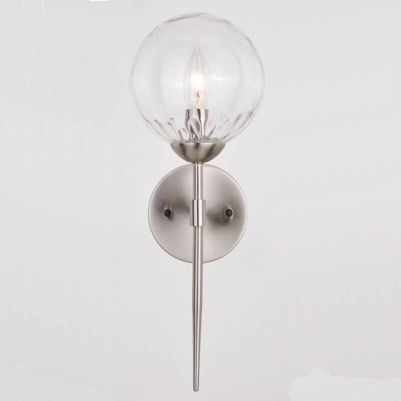 Olson 1 Light Mid-Century Modern Wall Sconce Clear Globe Glass - 6-in. W x 16.5-in. H x 7-in. D