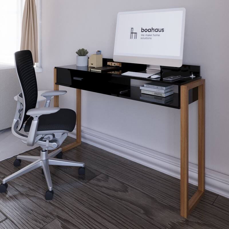 Modern Computer Desk with Drawer, Space-Saving, Shelf and Dual USB Charging Ports